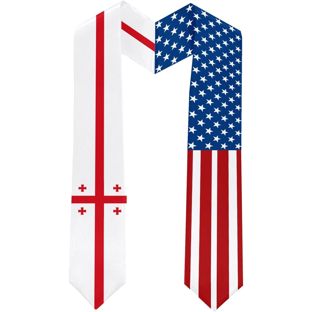 4954 2025 Georgia Flag and USA Flag Graduation Stole Graduation Sash Class